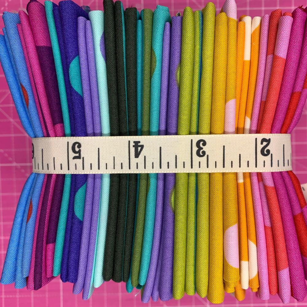 Tula Pink LJF True Colors Pom Poms Stripes Rainbow Colours Blenders Coordinates 24 Fat Quarter Bundle Cotton Fabric Cloth Stack Full Collecti