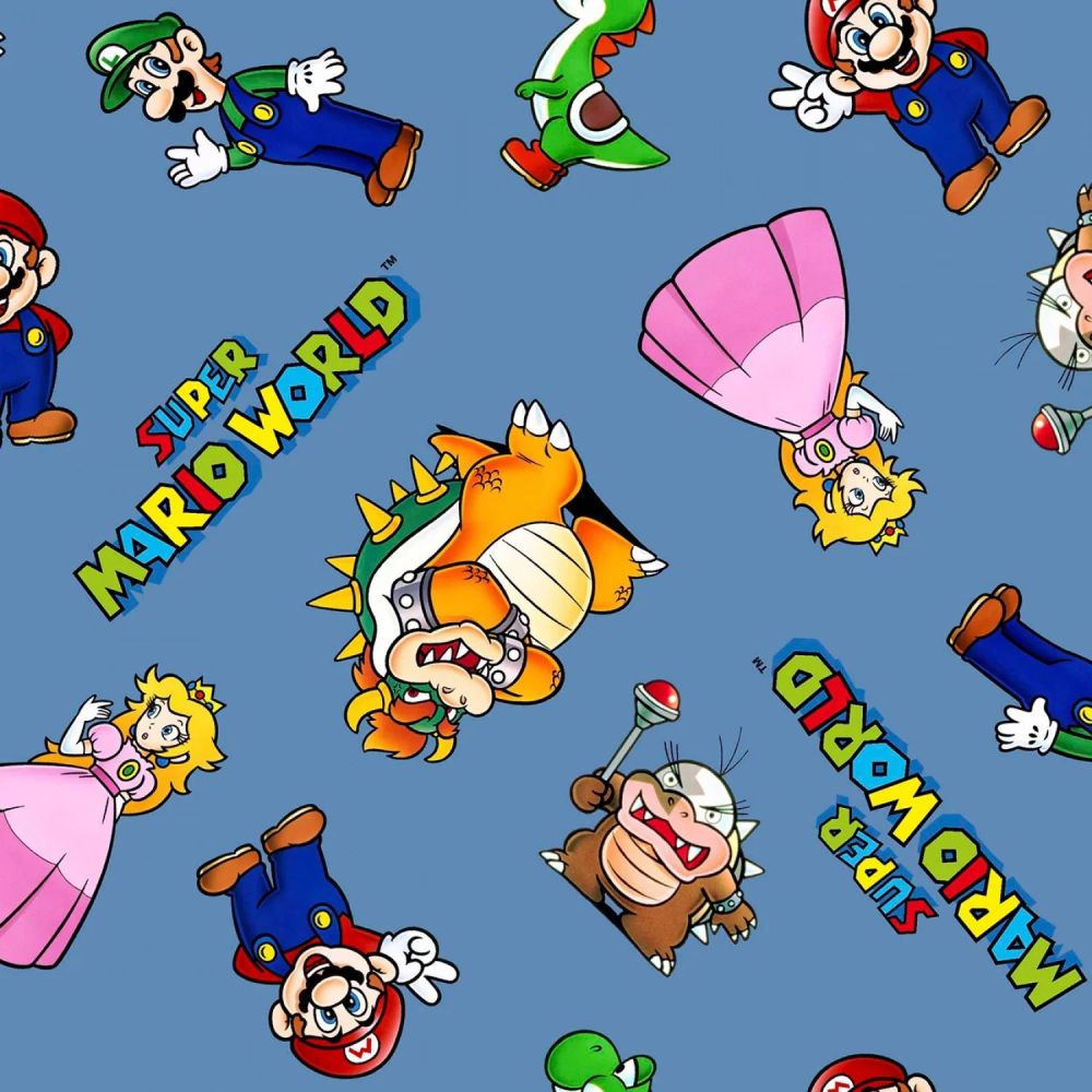 Nintendo Super Mario World Toss Blue Character Game Gamers Video Game Cotton Fabric per half metre