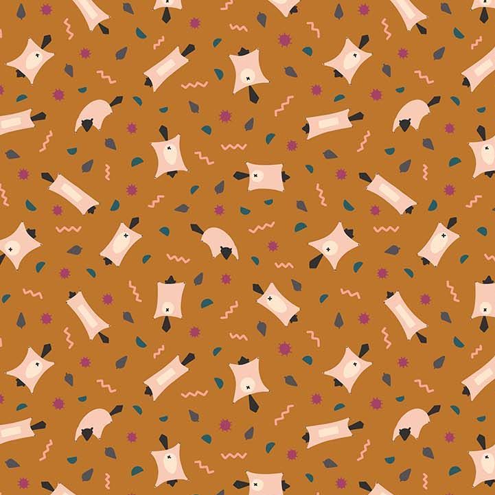 Figo Treehouse Flying Squirrel Ochre Woodland Creature Abstract Geometric Memphis Cotton Fabric