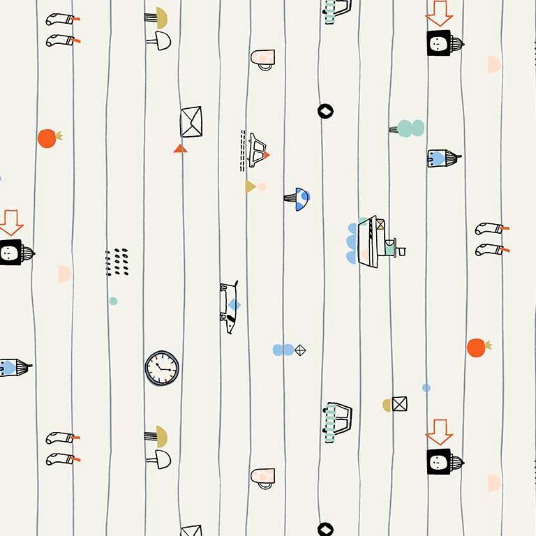 Figo Book Club Notebook Lines Doodles Cotton Fabric