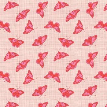 Figo Glasshouse Butterflies Orange Coral Red Butterfly Cotton Fabric