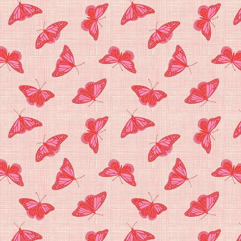 Figo Glasshouse Butterflies Orange Coral Red Butterfly Cotton Fabric