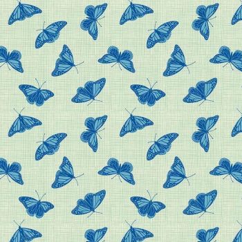Figo Glasshouse Butterflies Green Blue Butterfly Cotton Fabric