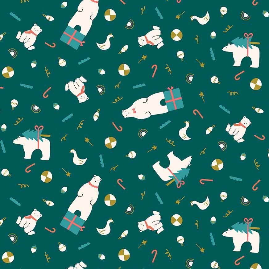 Figo Polar Magic Christmas Polar Bear Presents Teal Festive Tree Metallic G