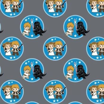 Star Wars Duos DELUXE Kawaii Characters Badges Luke Skywalker Darth Vader Han Solo Princess Leia Cotton Fabric per half metre