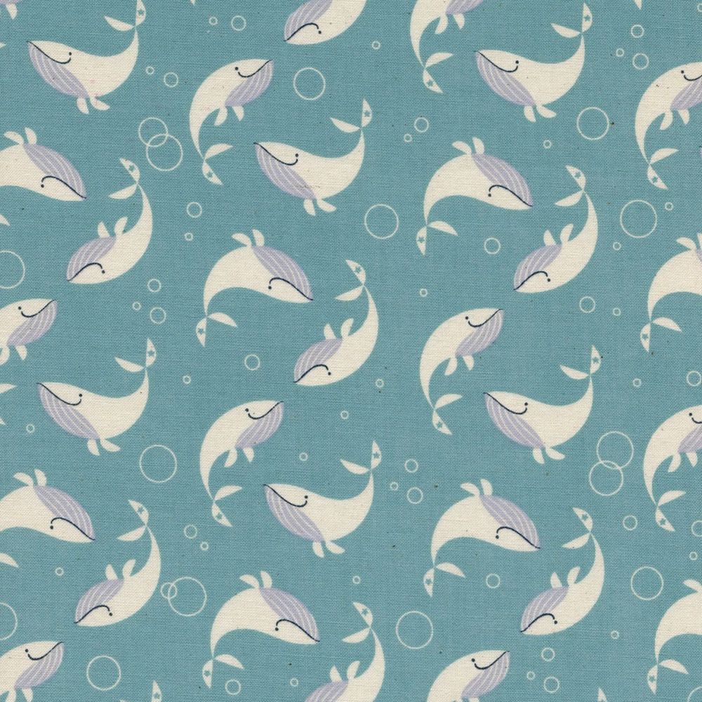 Kujira and Star Whale Dance Salt Water Dancing Whales Cotton Fabric by Rash