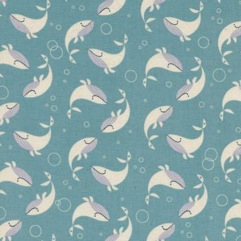 Kujira and Star Whale Dance Salt Water Dancing Whales Cotton Fabric by Rashida Coleman Hale for Cotton + Steel