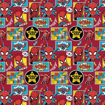Spider-Man Marvel Spiderman Comic Book Boxes Red Superhero Cotton Fabric per half metre