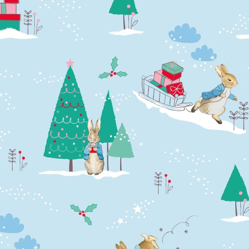 Peter Rabbit Christmas Delivering Presents Sled Winter Festive Gifts Blue C