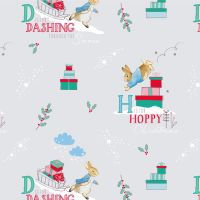 Peter Rabbit Christmas Letters Alphabet Text Winter Festive Gifts Grey Cotton Fabric per half metre