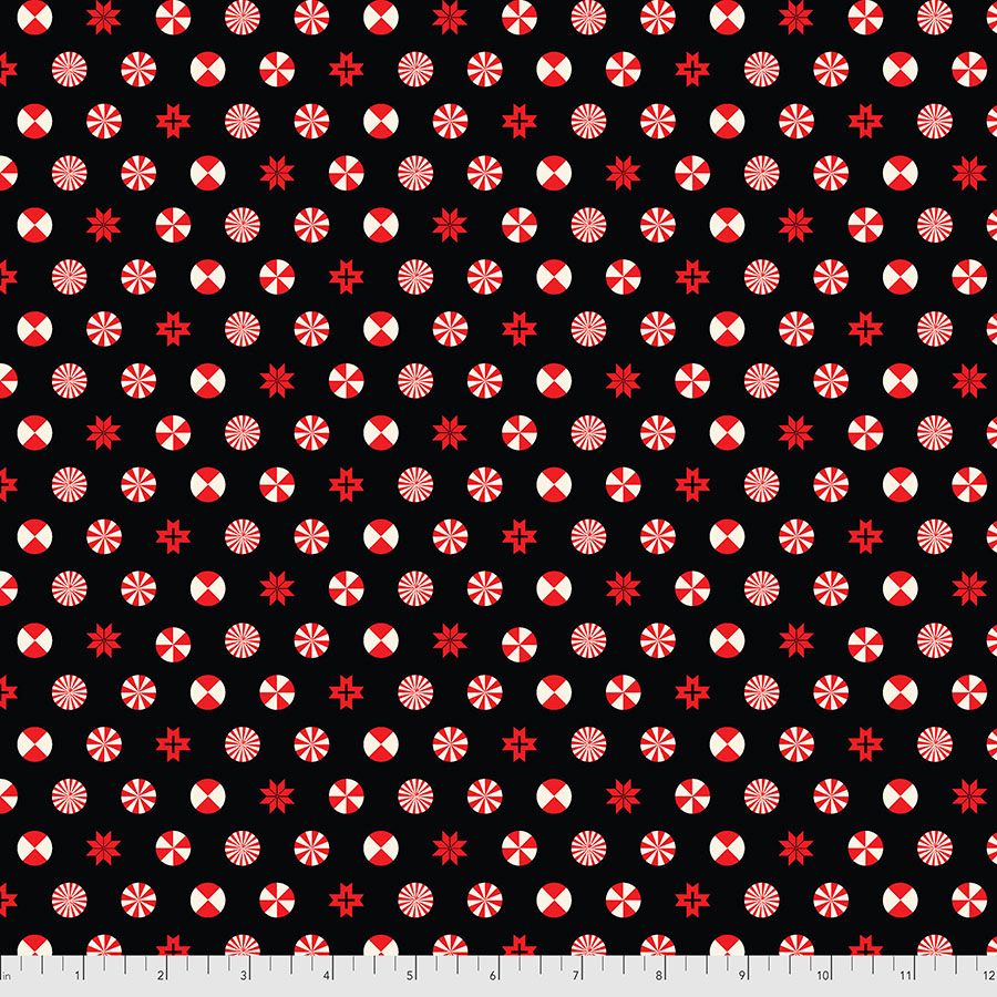 PRE-ORDER Tula Pink Holiday Homies Peppermint Stars Ink Brushed Cotton Flan