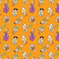 The Flintstones Stone Age Family Tossed Orange Hannah-Barbera Classic Cartoon Cotton Fabric per half metre