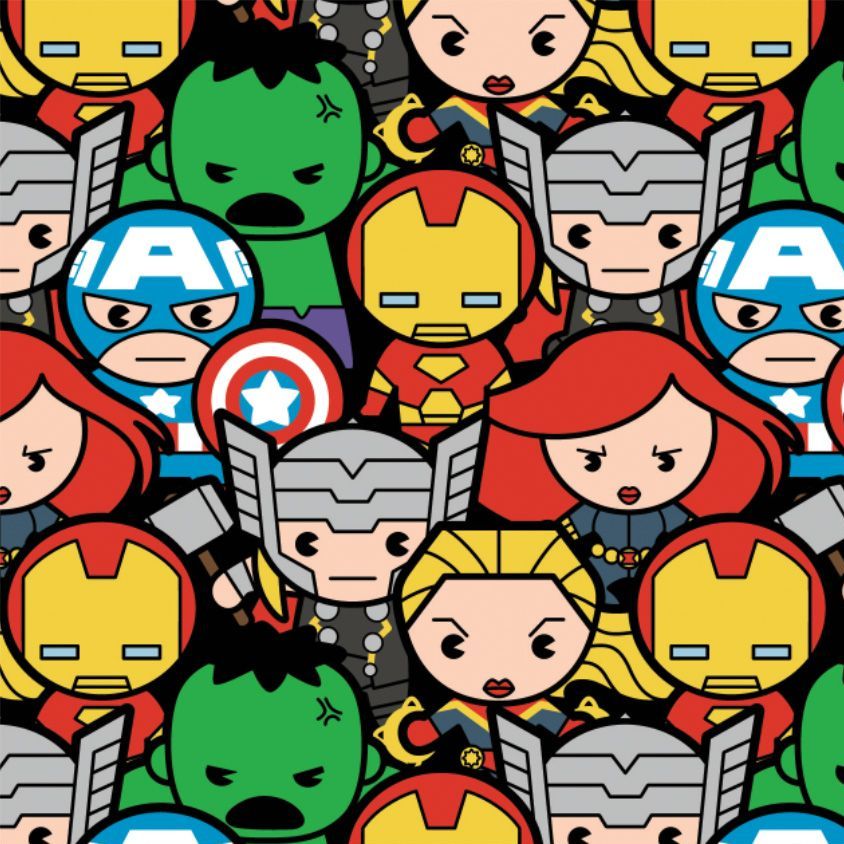 Marvel Avengers Superhero Kawaii Superheroes Packed Character Cotton Fabric