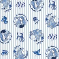 Disney Princess Sleeping Beauty Aurora Blue Badges Stripes Sketch Character Film Cotton Fabric per half metre