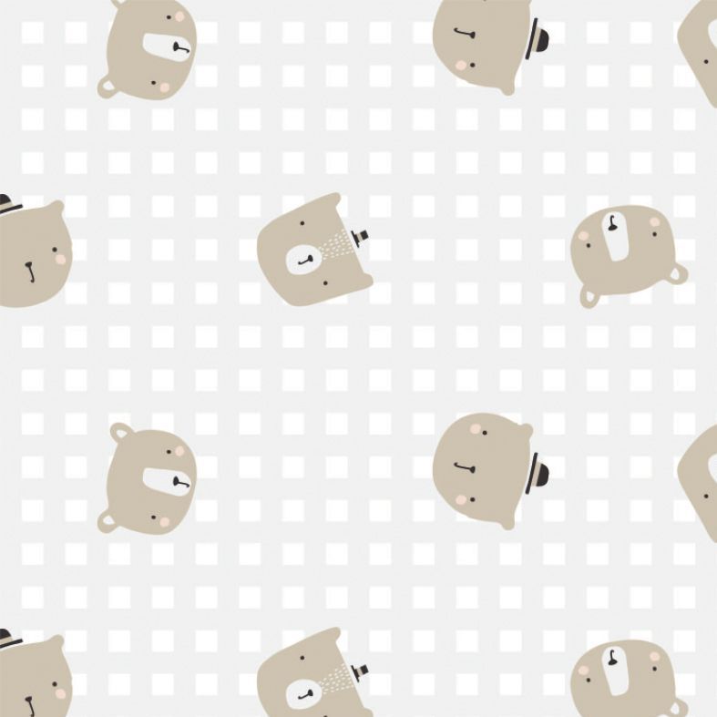 Big Bear Cuddles Floating Bears Check Teddy Bears Nursery Cotton Fabric