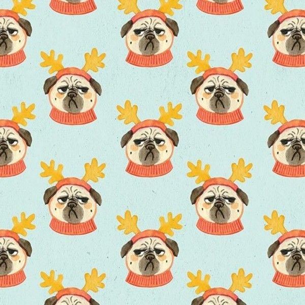 Pug Life in Multi Reindeer Antler Pugs Dog Christmas Festive Holiday Furry
