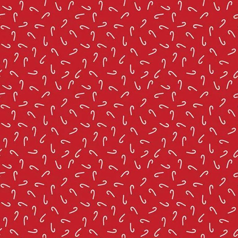 Santa Claus Lane Candy Canes Red Christmas Festive Holiday Winter Cotton Fa