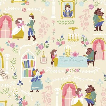 Beauty and the Beast Main Cream Characters Belle Scenic Jill Howarth Cotton Fabric