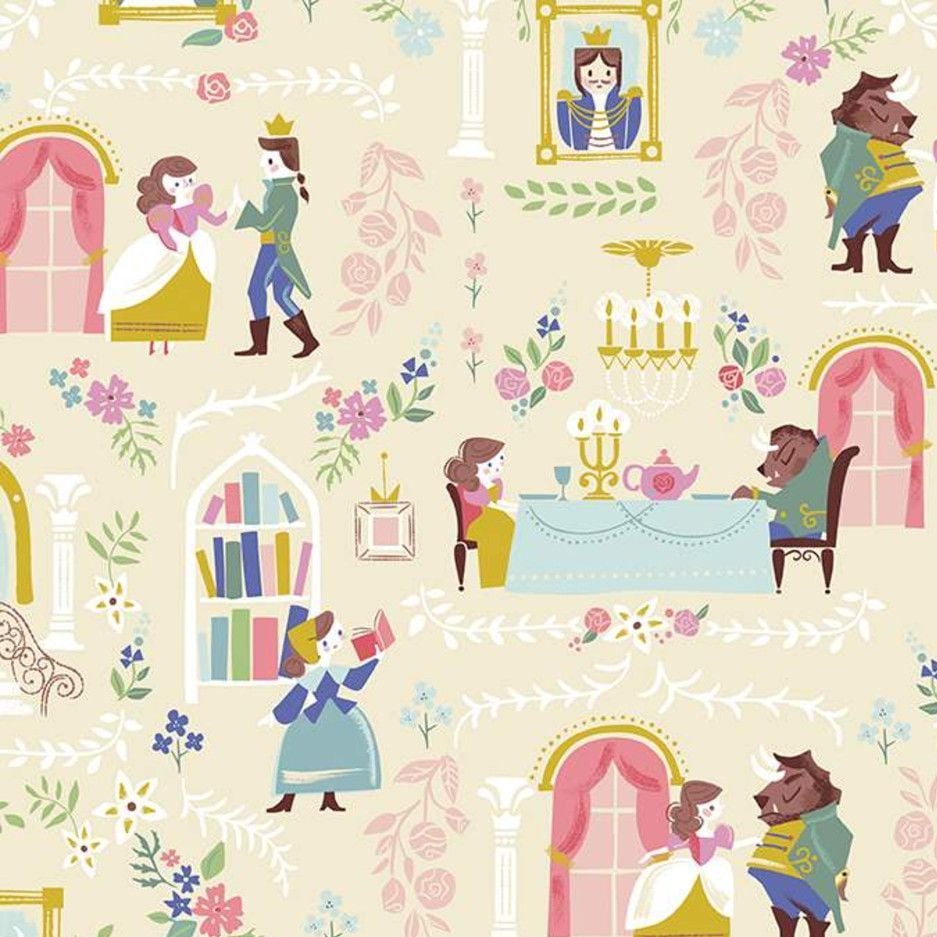 Beauty and the Beast Main Cream Characters Belle Scenic Jill Howarth Cotton