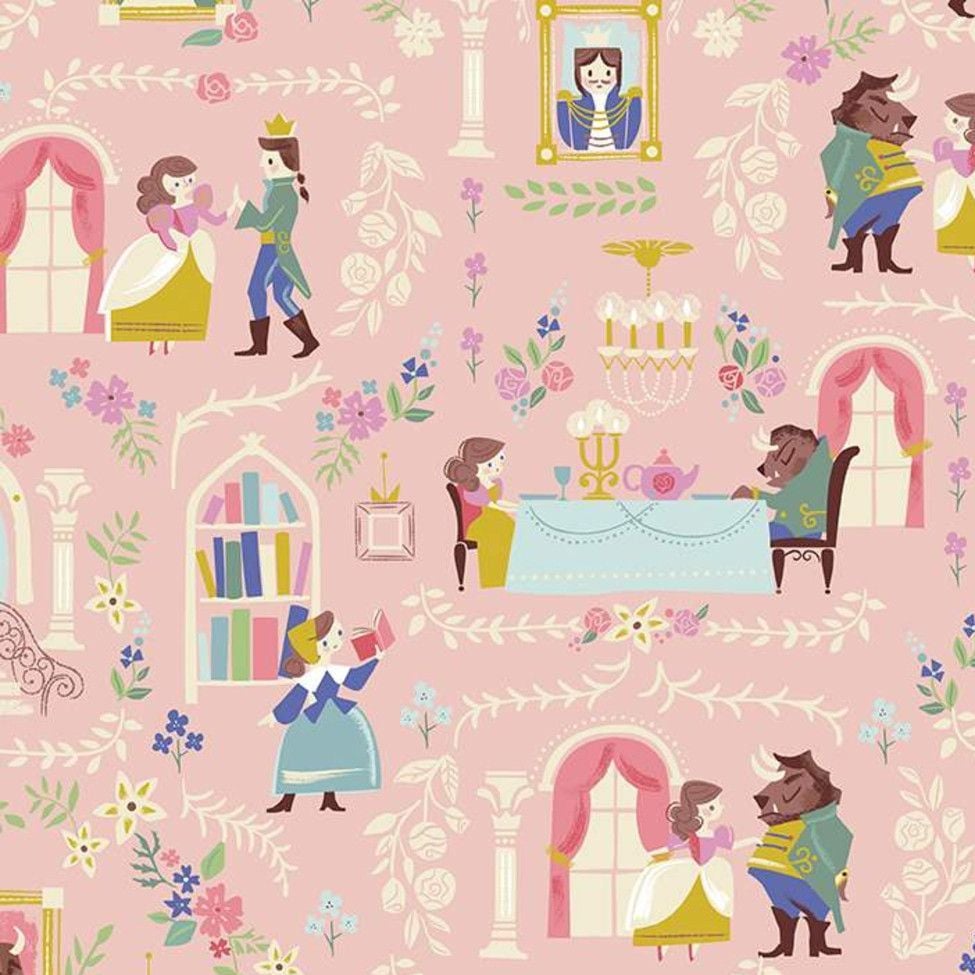 Beauty and the Beast Main Pink Characters Belle Scenic Jill Howarth Cotton
