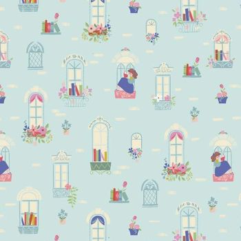 Beauty and the Beast Windows Light Blue Characters Belle Scenic Jill Howarth Cotton Fabric