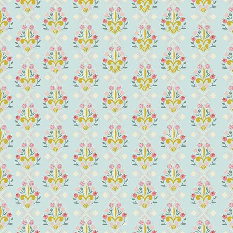 Beauty and the Beast Fleur-de-Lis Light Blue Floral Jill Howarth Cotton Fab