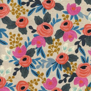 Rifle Paper Co Les Fleurs Rosa Natural Floral Botanical Cotton Linen Canvas Fabric