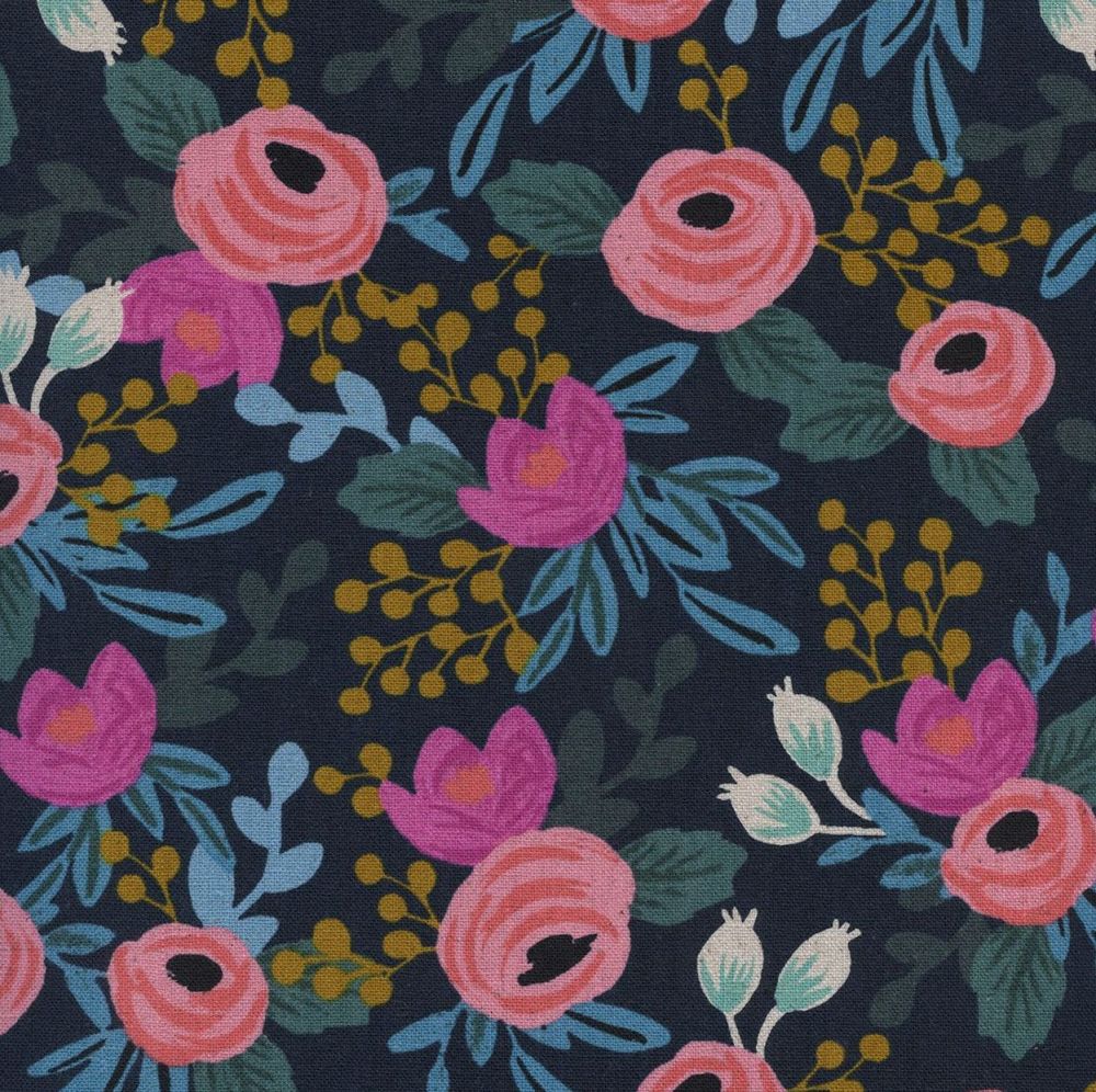 Rifle Paper Co Menagerie Rosa Navy Floral Botanical Cotton Linen Canvas Fabric