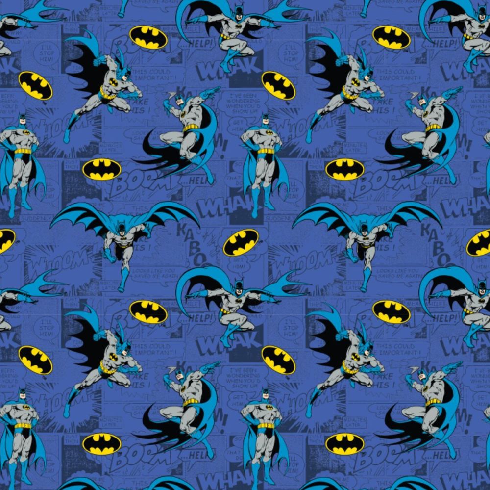 DC Batman Comics Blue Superhero Comic Book Hero Dark Knight Logo Cotton Fabric per half metre