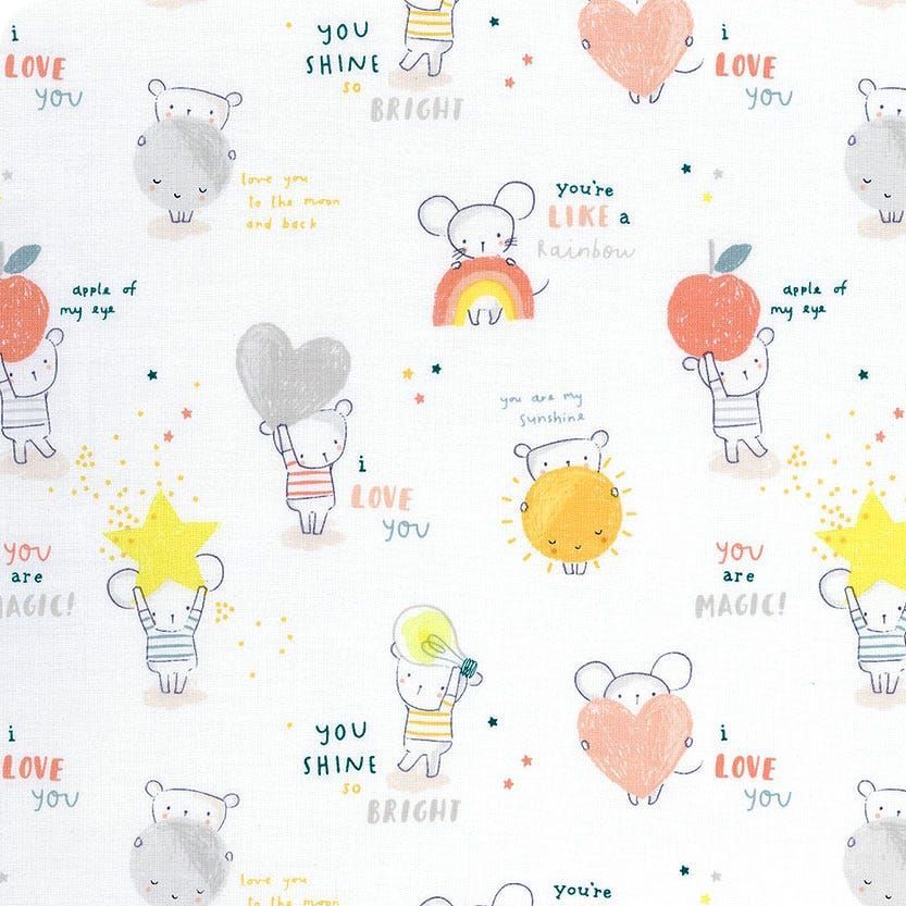 Shine Bright Mouse Mice Stars Text Hearts Dear Stella Cotton Fabric