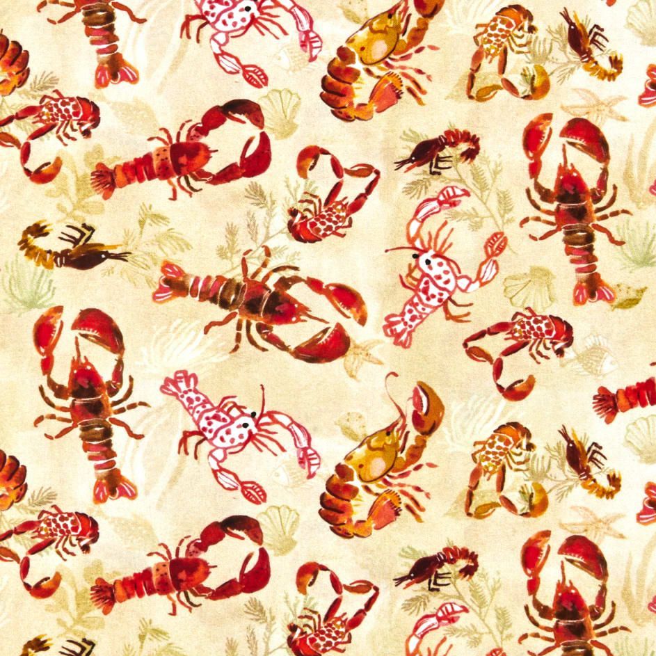 August Wren High Seas Lobster Shellfish Lobsters Dear Stella Cotton Fabric