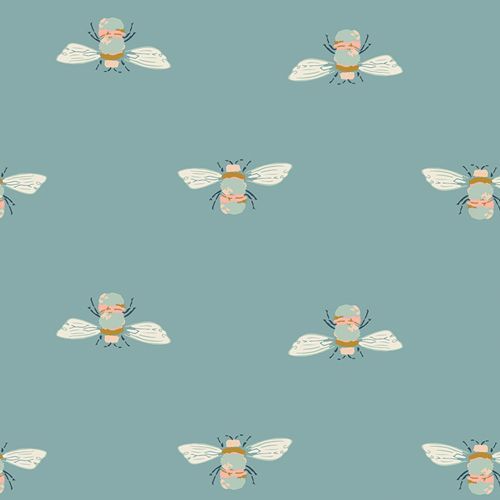 Art Gallery Fabrics Garden Dreamer Bumble Buzz Teal Bumblebee Bee Maureen C