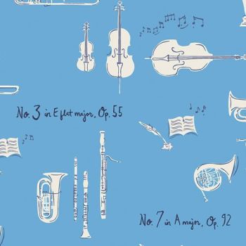 Art Gallery Fabrics Sonata Sinfonie Danube Blue Music Musical Instrument Orchestra Classical Amy Sinibaldi Cotton Fabric