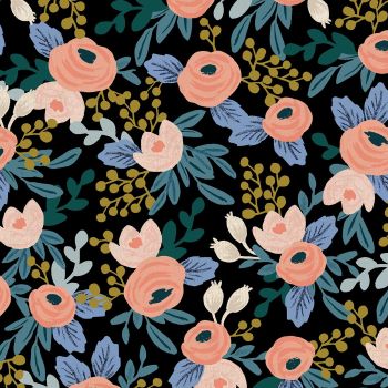 Rifle Paper Co Garden Party 2021 Rosa Black Floral Botanical Cotton Linen Canvas Fabric