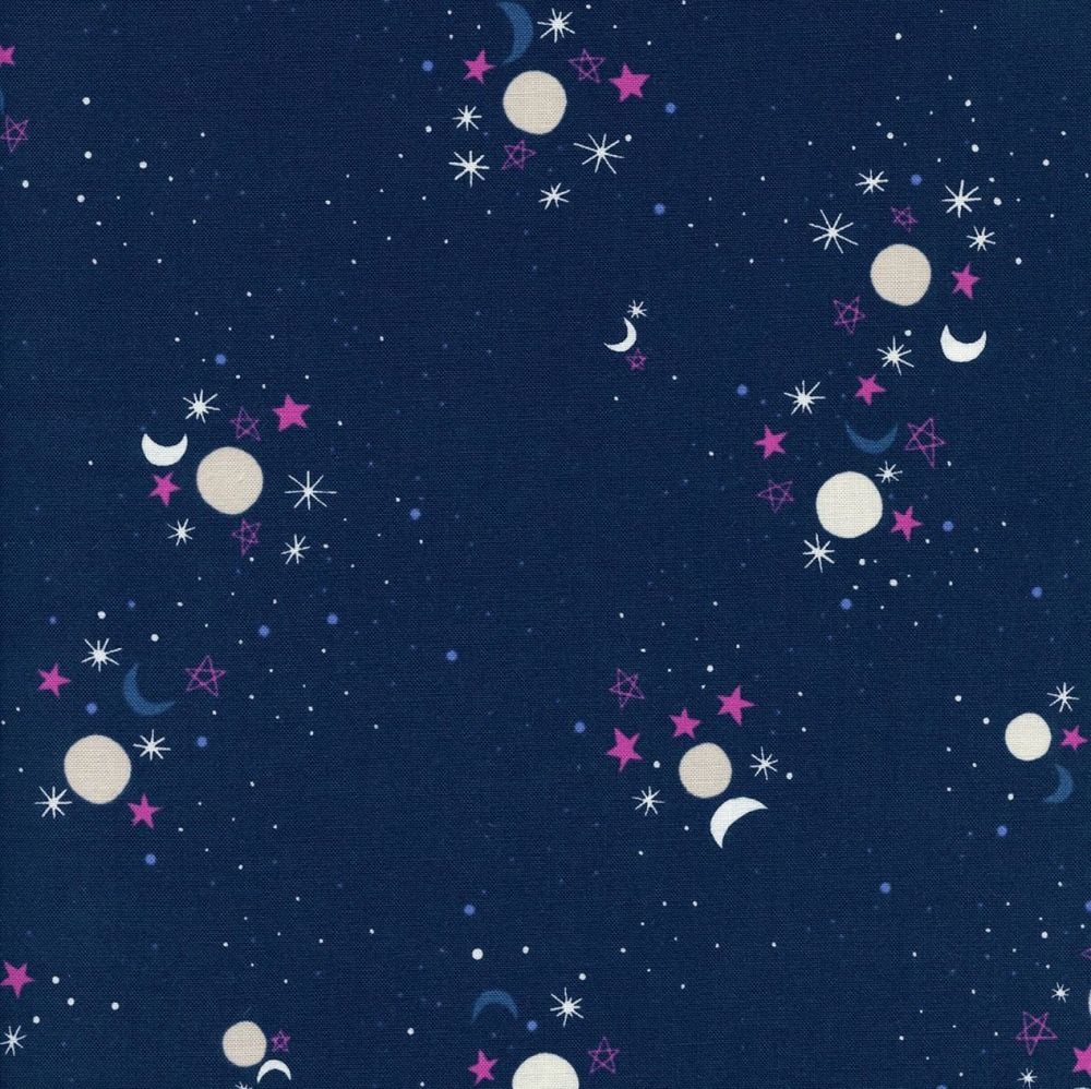 Rare OOP Eclipse Sun Moon Stars Navy Halloween Cotton + Steel Cotton Fabric