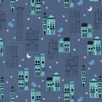 Rare OOP Eclipse Haunted City Gray Ghost Architecture Halloween Cotton + Steel Cotton Fabric