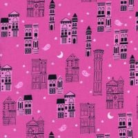 Rare OOP Eclipse Haunted City Pink Ghost Architecture Halloween Cotton + Steel Cotton Fabric