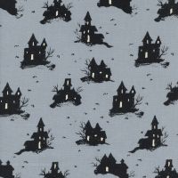 DESTASH 1.6m Rare OOP Lil' Monsters Trick or Treat Grey Haunted House Halloween Spooky Cotton Fabric