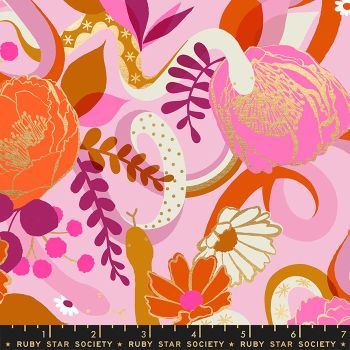 Rise Dream Peony Floral Metallic Gold Snake Botanical Ruby Star Society Melody Miller Cotton Fabric