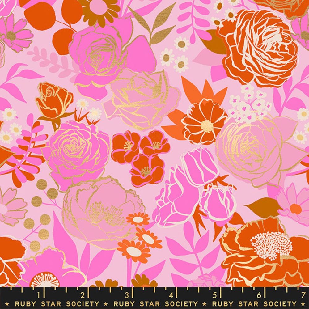 Rise Grow Peony Floral Metallic Gold Flowers Botanical Ruby Star Society Me