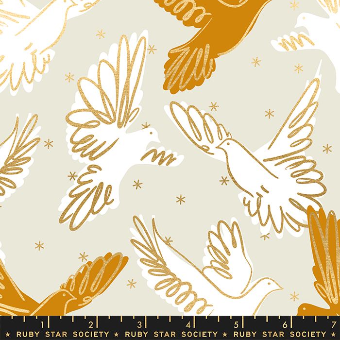 Rise Fly Shell Bird Metallic Gold Doves Ruby Star Society Melody Miller Cotton Fabric