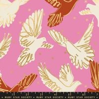 Rise Fly Kiss Bird Metallic Gold Doves Ruby Star Society Melody Miller Cotton Fabric