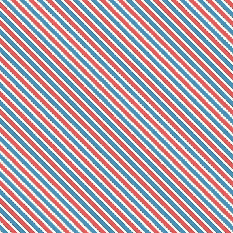 Love Letters Airmail Stripes Blue Red Diagonal Stripe Bias Cotton Fabric