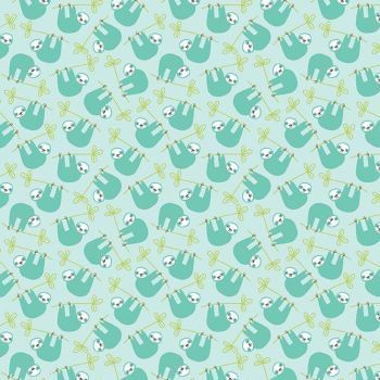 Under The Canopy Sloths Blue Hanging Sloth Citrus and Mint Cotton Fabric