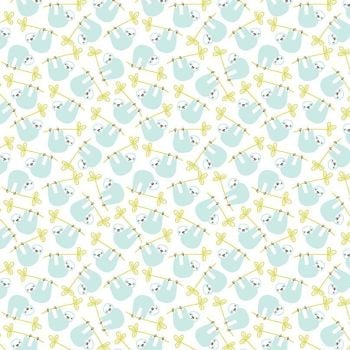 Under The Canopy Sloths White Hanging Sloth Citrus and Mint Cotton Fabric