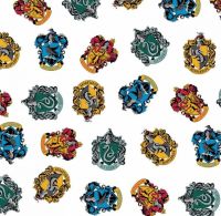 Harry Potter School Crest White Hogwarts House Magical Wizard Witch Cotton Fabric per half metre