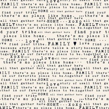 Gingham Farm Text Cream Home Love Family Words Typography Typewriter  Riley Blake Designs Cotton Fabric