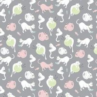 Purrfect Day Cats Yarn Balls Grey Cat Knitting Knitters Wool Riley Blake Designs Novelty Cotton Fabric