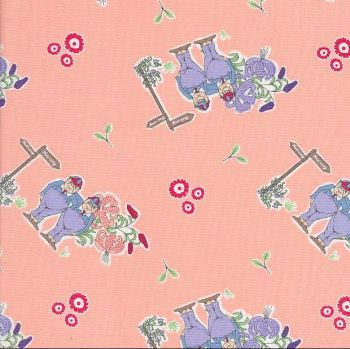 V & A Alice in Wonderland Tweedle Dee and Tweedle Dum Pink Lewis Carroll Character Cotton Fabric per half metre