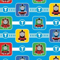 Thomas and Friends Character Blocks Blue Thomas The Tank Engine Nursery Cotton Fabric per half metre